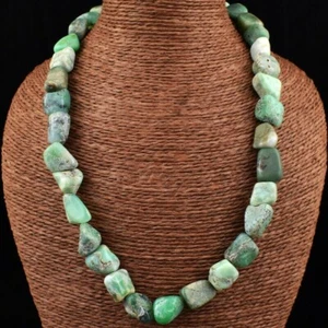 Single Strand 540.00 Cts Natural Chrysoprase Untreated Beads Necklace NK-09E249 - Picture 1 of 3