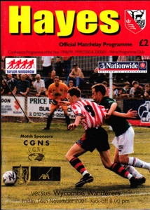 2001/02 HAYES AND YEADING UNITED V WYCOMBE WANDERS 16-11-2001 FA CUP - Picture 1 of 1