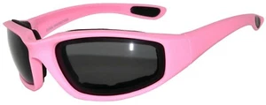 Wind Resistant Sunglasses Foam Padded Motorcycle Riding Pink Smoke Lens OWL - Picture 1 of 6