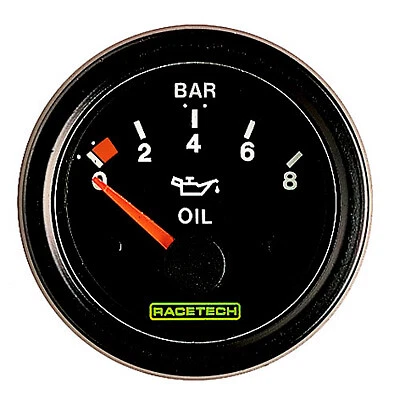 Racetech Electrical Oil Pressure Gauge With Black Dial Face - 0-8 Bar / 52mm Dia - Image 1 of 1