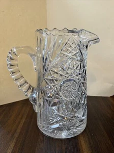 VTG Clear Cut Crystal PITCHER Buzzsaw Sunburst Design Heavy Glass 8.5” - Picture 1 of 7