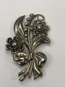 Broche prendedor vintage de plata de ley 925 maciza flores florales ornamentado 2" - Imagen 1 de 6