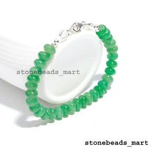 925 Sterling Silver Green Aventurine Quartz Smooth Rondelle 8-9 mm Bracelet 7" - Picture 1 of 9