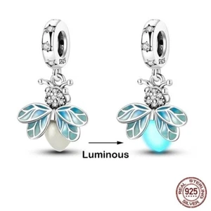 S925 Sterling Silver Luminous Glow in the Dark Firefly Charm For Bracelets - Picture 1 of 6