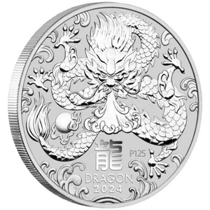 1/2 Oz 9999 Silver 2024 Lunar Dragon Perth Mint Bullion Coin Capsule - Picture 1 of 3