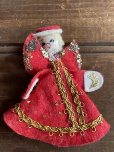Adorno navideño vintage fieltro ángel dorado mediados de siglo brillo pintado - Imagen 1 de 3