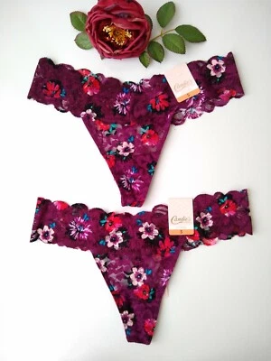 Candie's Junior Tanga de Encaje Panty Talla: S Púrpura Rosa Floral, Lote de 2 #ZZ81U159R NUEVO CON ETIQUETAS Foto 1 de 4