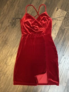 Windsor Red VELVET Bodycon Dress Velour VELVET Draped V Neck Spaghetti Straps S - Picture 1 of 6