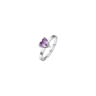 Anello Donna Luca Barra ANK564 IN Acciaio Con Cristallo Viola A Cuore - Immagine 1 di 3