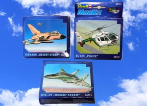 Revell Mini Bausätze 3 Stück Tornado 06712 EC 135 Polizei Mig29 06713 Neu/Box beschädigt - Bild 1 von 7