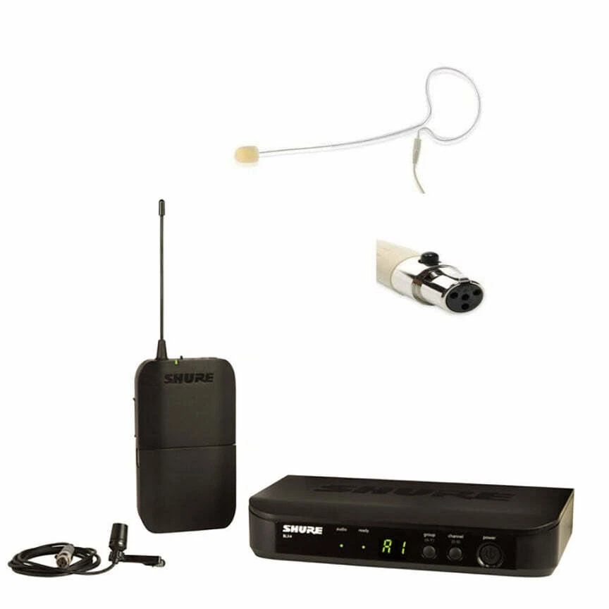 Shure BLX14 Wireless Mic System CVL Lavalier Microphone & Tan Earset Mic Pack
