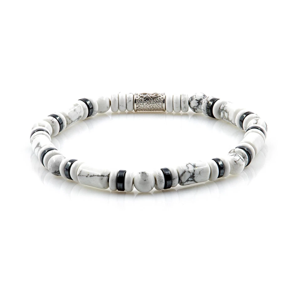 Perlenarmband White Turquoise Perlen 6mm DB 925 Sterling Silber Bracelet - Bild 1 von 4