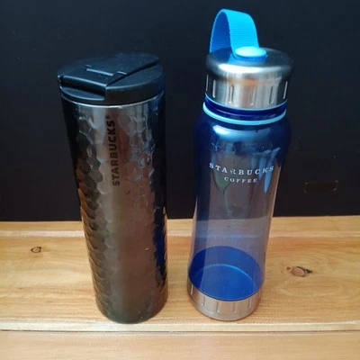 Starbucks Hot+Cold 2012 Grey Steel  16oz & 2007 Blue w/ Metal Cap Tumblers SET - Image 1 of 4