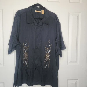 The Havanera Co Embroidered Drums Musical Notes Button-Down Shirt Men's 3X Black - Picture 1 of 14