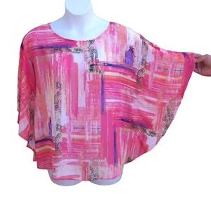 Chico's Chianti Chifón Poncho Caftán Top Blusa Talla S M Pintado Rosa Púrpura  - Imagen 1 de 11