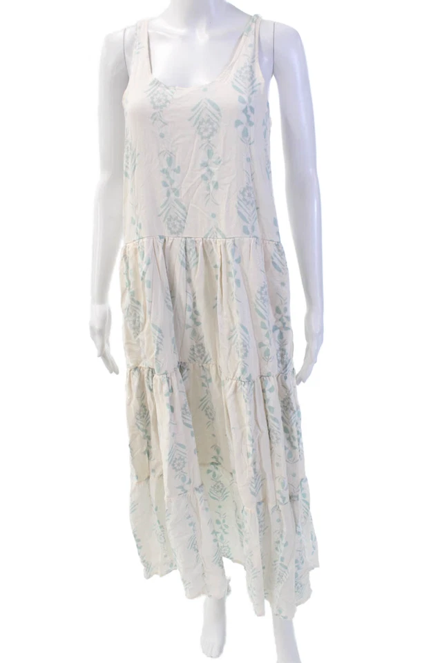 Espléndido Vestido Para Mujer Algodón Floral Sin Mangas Cuello Redondo Línea A Crema Talla XS Foto 1 de 4