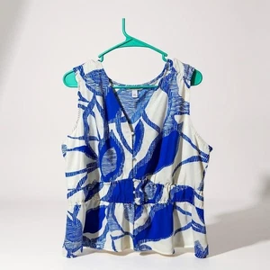 Nine West Womens Sleeveless Blouse XXL Blue & White Geometric Print - Picture 1 of 7