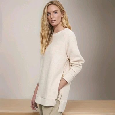 Moletom Varley Manning gemada marfim peso médio com nervuras malha zíper tamanho M - Imagem 1 de 4