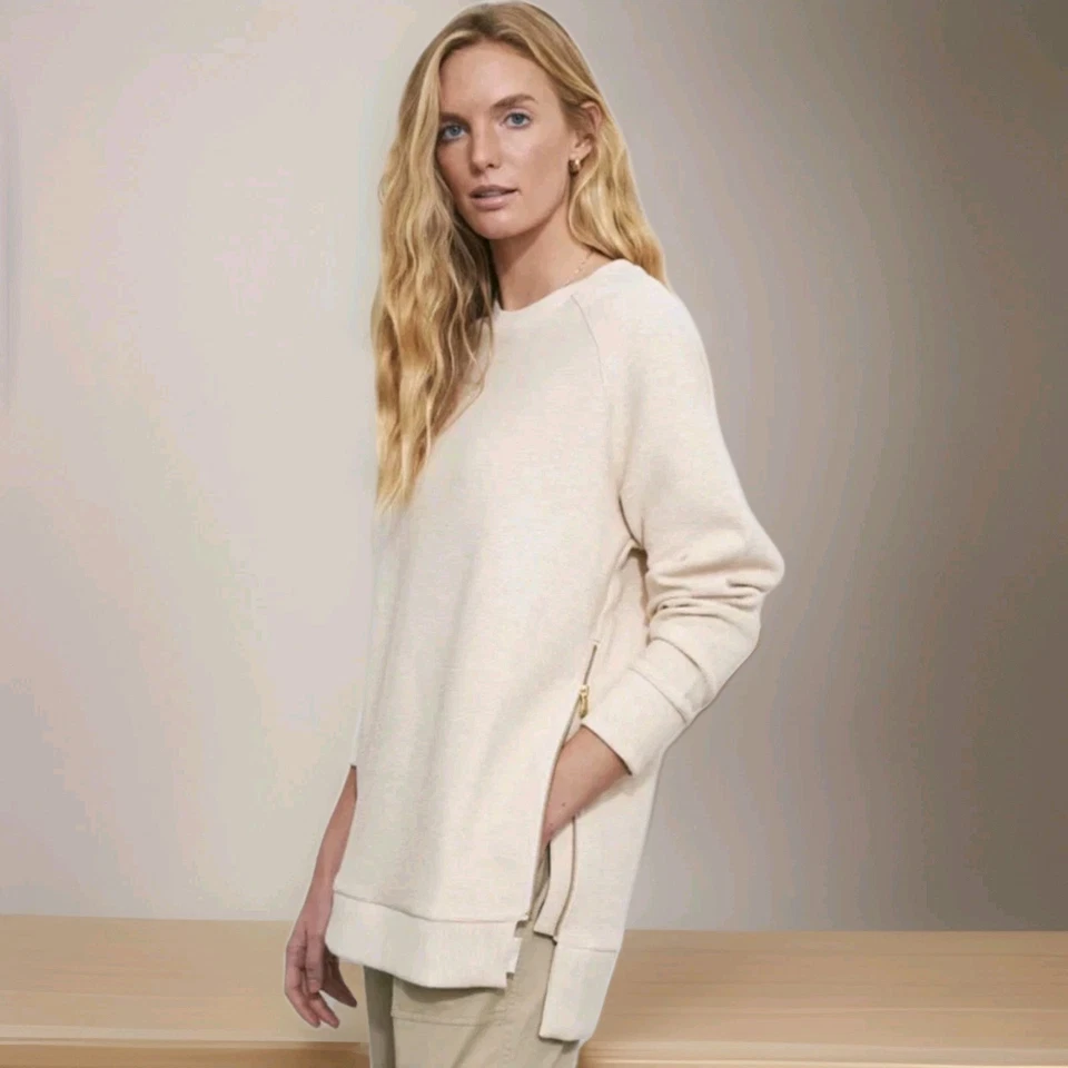 Sudadera Varley Manning ponche de huevo marfil peso medio acanalado tejido cremalleras talla M Foto 1 de 4