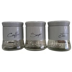 Kitchen Canisters Set of 3 Retro Glass Grey with Lids - Imagen 1 de 1