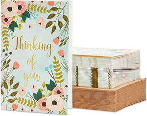 48 Stück Thinking of You Karten Großpackung mit braunen Umschlägen, Goldfolie und Blumen DE - Bild 1 von 12