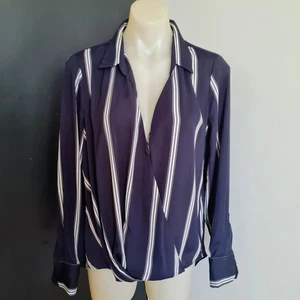 Women's size 12 'WITCHERY' Gorgeous navy and white striped overlap blouse - EUC - Picture 1 of 7