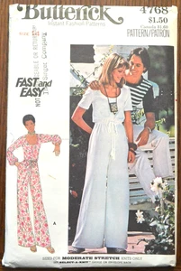 VTG Butterick Pattern 4768 Bell Bottom Jumpsuit Scoop Neck Size 14 Bust 36"UNCUT - Picture 1 of 3