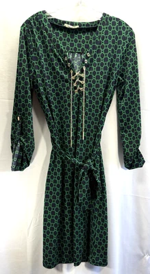Spense платье женщин черный/зеленый шнурует вверх цепочка свернуть рукава Sz 8 - Изображение 1 из 4