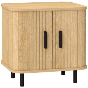 Oak Nightstand 48x40x48cm MDF & Steel with Sliding Doors for Bedroom Storage - Picture 1 of 9