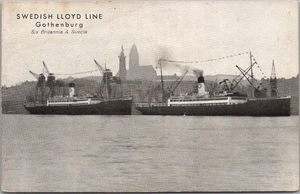 Vintage SWEDISH LLOYD LINE Steamship Postcard S.S. BRITANNIA & SUECIA Gothenburg - Picture 1 of 2