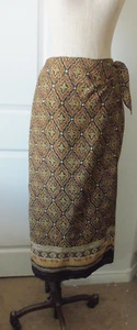 Intriguing Threads Black Brown Boho Print 100% Rayon Midi Faux Wrap Skirt - 16 - Picture 1 of 6