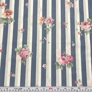 Vintage Joan Kessler Concord Stripes & Florals Polished Cotton Remnant 13" x 44" - Picture 1 of 2