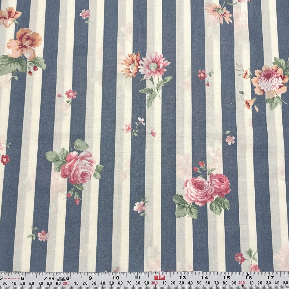 Vintage Joan Kessler Concord Stripes & Florals Polished Cotton Remnant 13" x 44" - Image 1 of 2