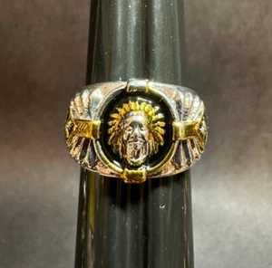 925 Spirit of the Warrior Two Tone Gold and Silver Indian Head Ring Size 10 - Picture 1 of 12