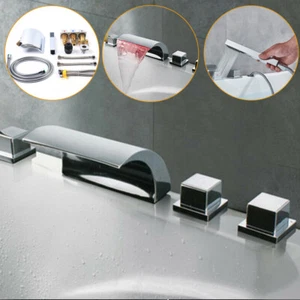 5-Loch Badewanne Wannenrandarmatur Wasserhahn LED Wasserfall Wasserhahn Armatur - Bild 1 von 11