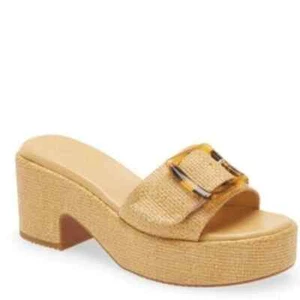 Nordstrom Women Wedge Sandal Block Heel Courtney Buckle 70s Boho Brown 9.5 - Picture 1 of 10