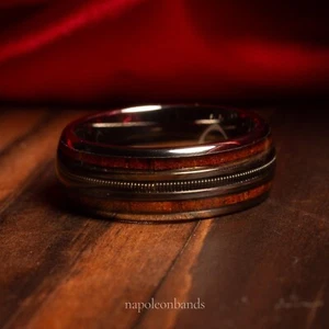 Anillo de madera Koa madera único para hombre alianza de boda pistola metal sólido anillo de tungsteno para hombre - Imagen 1 de 9