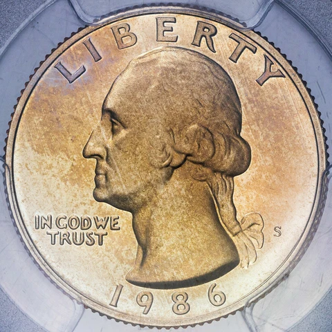 1986-S WASHINGTON QUARTER PCGS PR69DCAM HIGH GRADE PROOF LIGHT TONED COLORING Cover