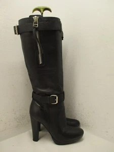 Carlos Santana BIKER Knee High Black Leather High Heel Boots Womens Size 7 M - Picture 1 of 17