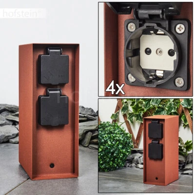 Rostfarben/schwarz 4-er Außen Steck Dosen Steckdosensäule Garten Wege Einfahrt  - Bild 1 von 4