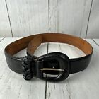 BRIGHTON Belt #43503 -EMBOSSED CALFSKIN on Saddle Leather - BLACK - Large EUC