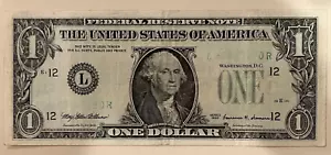 1999. $1 DOLLAR BILL ERROR -NEAR MISSING SERIAL NUMBER & GREEN SEAL. - Picture 1 of 2