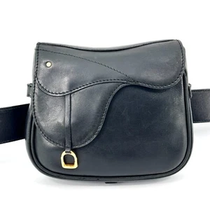 GUCCI Saddle Waist Belt Bag Fanny Pack All Leather Black Gold Auth *RARE* - Picture 1 of 24