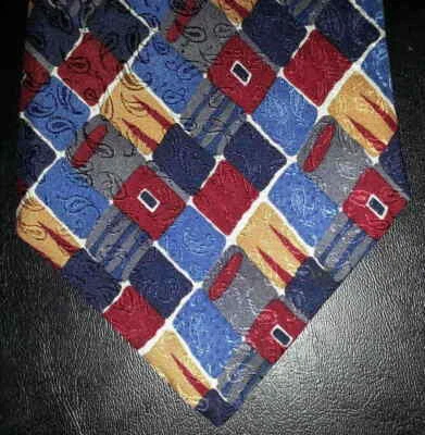 Corbata Addison On Madison Azul Seda Rojo Azul Marino Tostado Gris Cuadrados Geométricos Nueva en Caja t4111 Foto 1 de 4