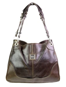 ROOMY Prune BROWN REAL LEATHER TWO COMPARTMENTS TOTE SHOULDER BAG HANDBAG PURSE - Picture 1 of 15