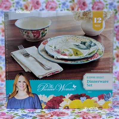 The Pioneer Woman ~ Blooming Bouquet ~ Juego de vajilla ~ 12 piezas ~ ¡Nuevo en caja! Foto 1 de 4