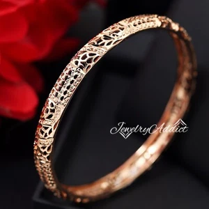 9CT ROSE GOLD FILLED 5MM COMFORT BAND 65MM SOLID VINTAGE FILIGREE ROUND BANGLE - Picture 1 of 6
