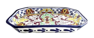 Vintage Hand Created & Designed Floral Pottery Dish Mexican Talavera 11-1/8" - Picture 1 of 11