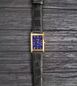 Vintage Tank Men Tank Blue Dial Black Leather Dress Watch New Mvt & Batt 🌟 - Picture 1 of 8