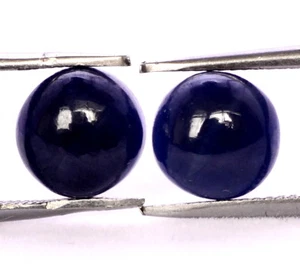 4.66 Cts Certified Natural Blue Sapphire Round Cabochon Pair 7 mm Loose Gemstone - Picture 1 of 5